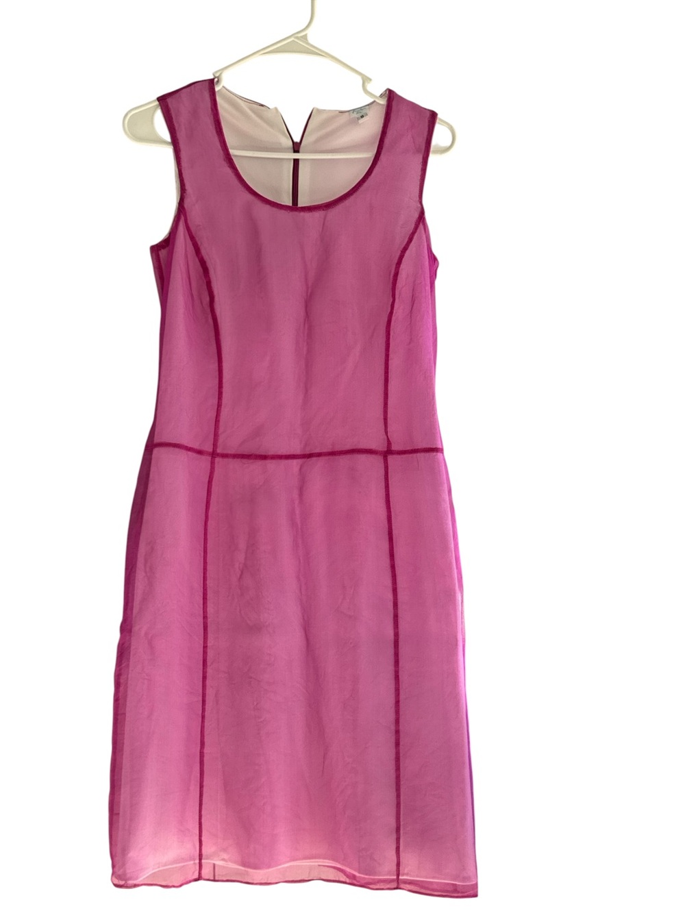 Fuchsia Sheer Sleeveless Shift Dress with Contrast Seams